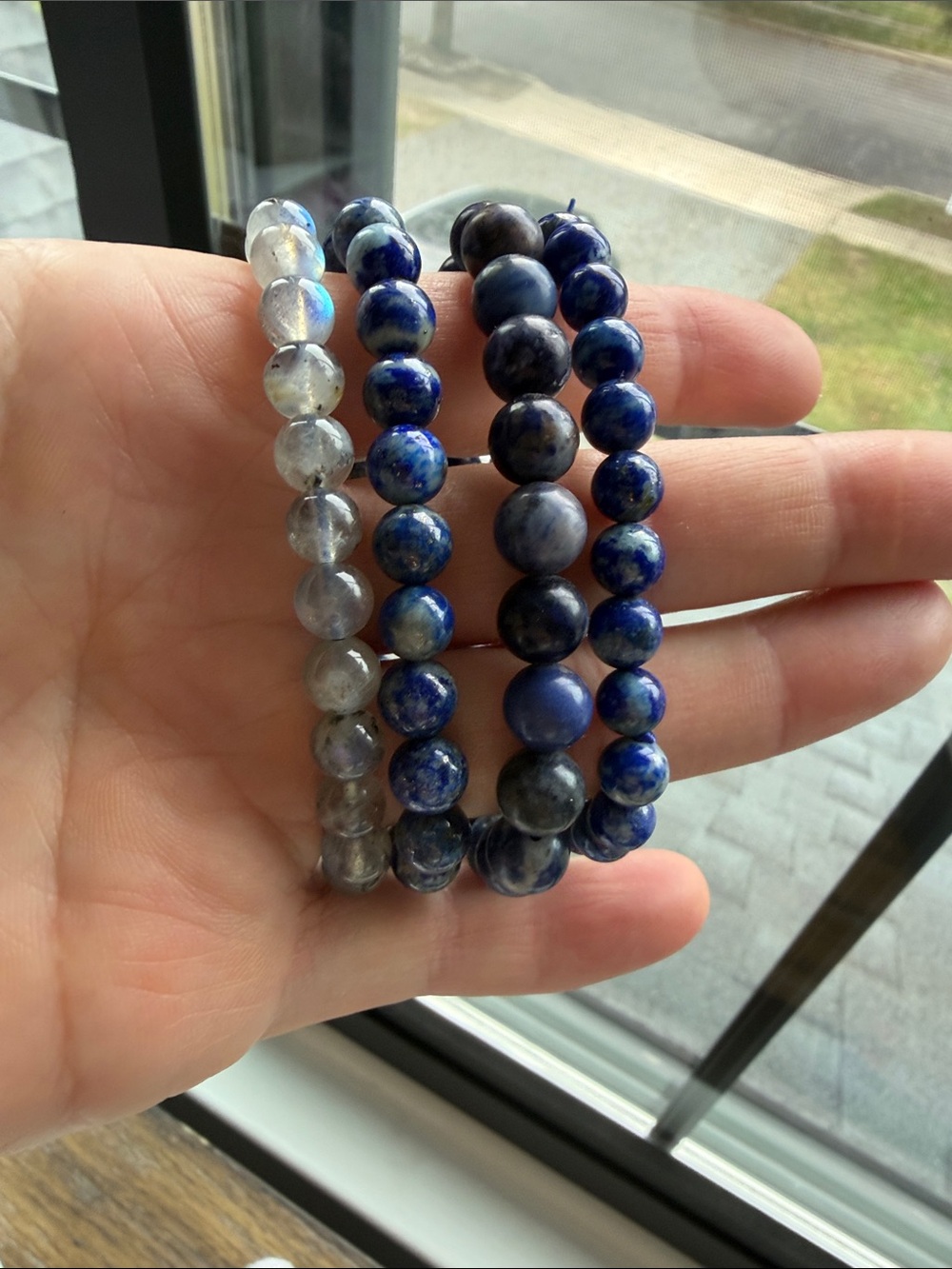 Lapis and Gray Beaded Stretch Bracelet Set - Women Jewelry